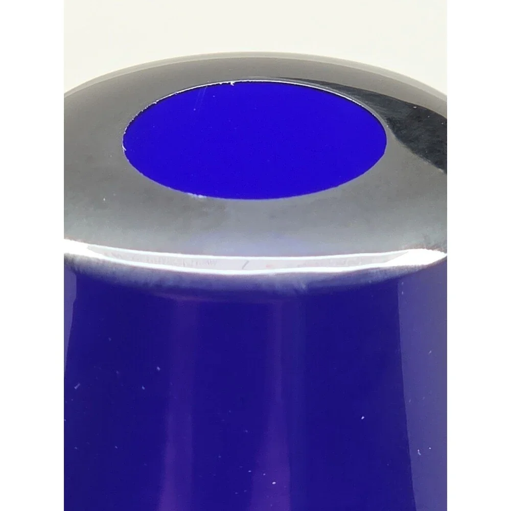 John Cook Studio Art Glass Vase 1996 Cobalt Blue Threaded Ribbed Footed 11.25 in